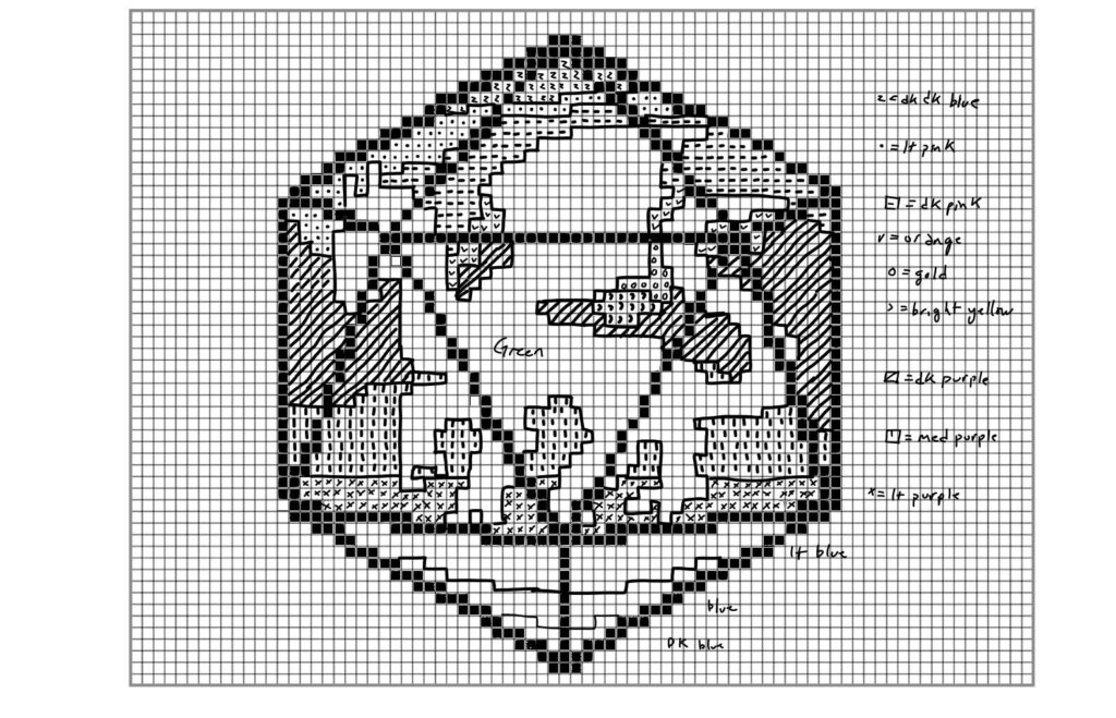 black and white sketch of the cross stitch pattern