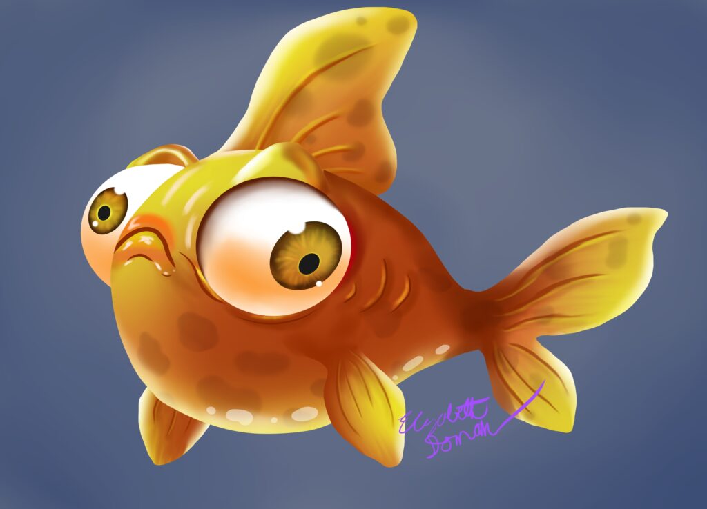 A goldfish with a worried expression