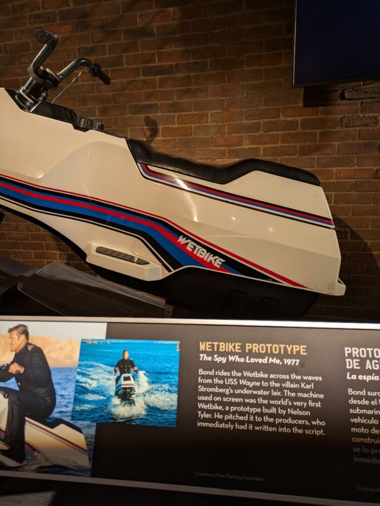 A picture of the Wetbike Prototype from The Spy Who Loved Me and the museum label.