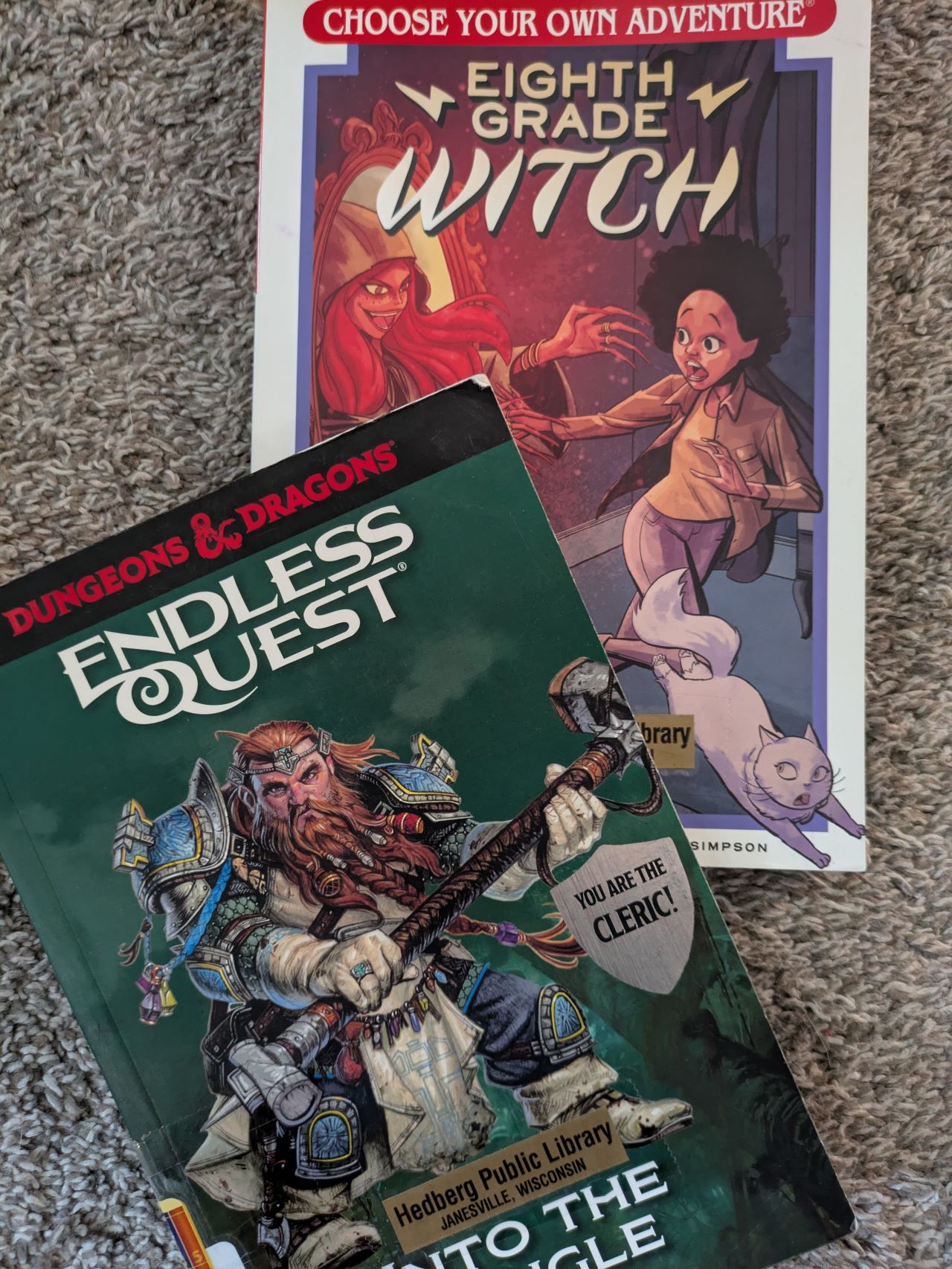 picture of the covers of Choose Your Own Adventure: Eighth Grade Witch and Endless Quest: Into the Jungle